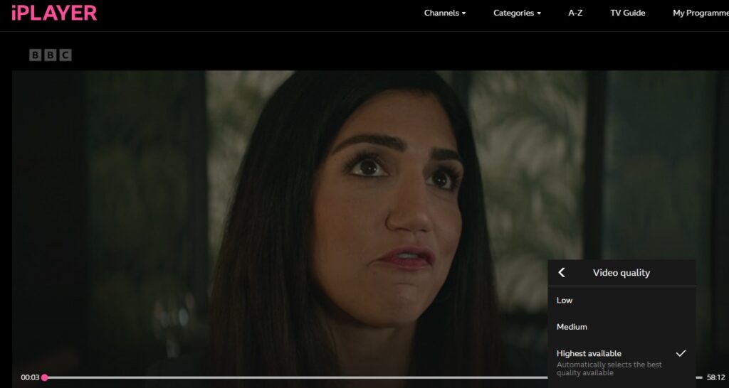 adjust video quality on BBC iPlayer